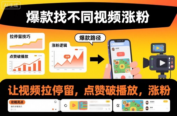 爆款找不同视频涨粉,让视频拉停留,实现点赞,破播放,涨粉-网赚副业网