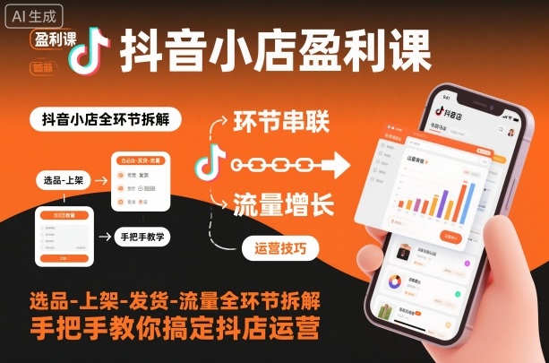 抖音小店盈利课-选品-上架-发货-流量全环节拆解,手把手教你搞定抖店运营-网赚副业网