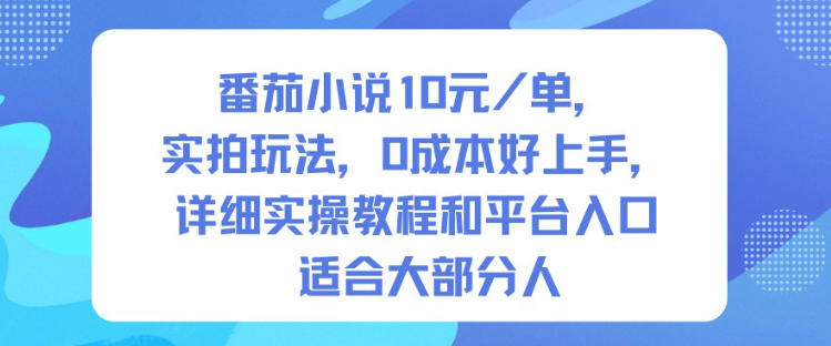 番茄小说10米每单,实拍玩法,0成本好上手,详细实操教程和平台入口适合大部分人-网赚副业网