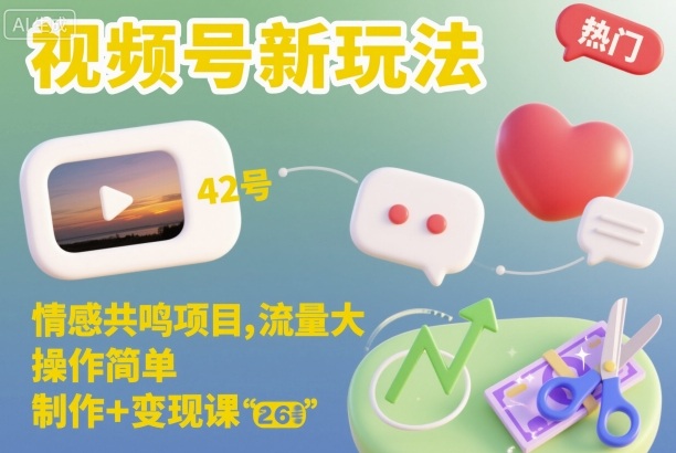 视频号新玩法,情感共鸣项目,流量大,操作简单,制作+变现课-网赚副业网