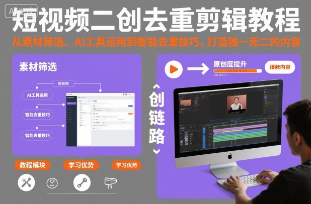 短视频二创去重剪辑教程,从素材筛选、AI工具运用到智能去重技巧,打造独一无二的内容-网赚副业网
