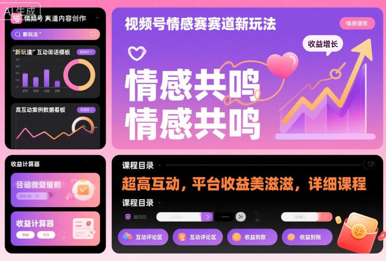 视频号情感赛道新玩法,超高互动,平台收益美滋滋,详细课程-网赚副业网