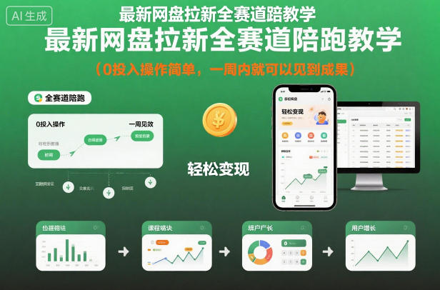 最新网盘拉新全赛道陪跑教学,0投入操作简单,一周内就可以见到成果-网赚副业网