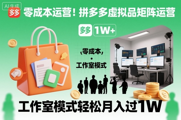零成本运营!拼多多虚拟品矩阵运营,工作室模式轻松月入过1W-网赚副业网