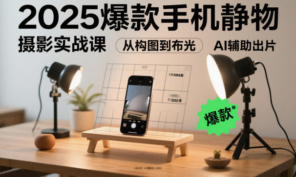 2025爆款手机静物摄影实战课,从构图到布光,不用贵设备,AI辅助出片-网赚副业网