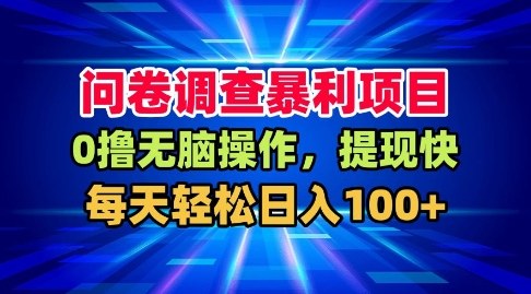 问卷调查暴利项目,0撸无脑操作,提现快,每天轻松日入100+【揭秘】-网赚副业网