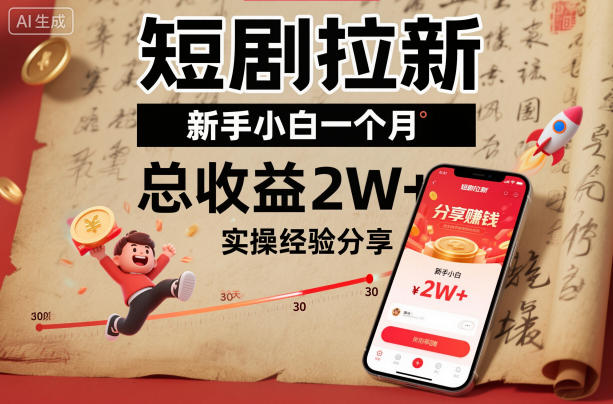 短剧拉新新手小白一个月总收益2W+实操经验分享-网赚副业网
