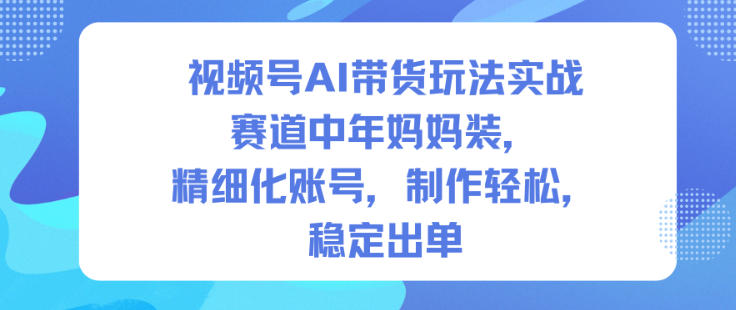 视频号AI带货玩法实战,赛道中年妈妈装,精细化账号,制作轻松,稳定出单-网赚副业网