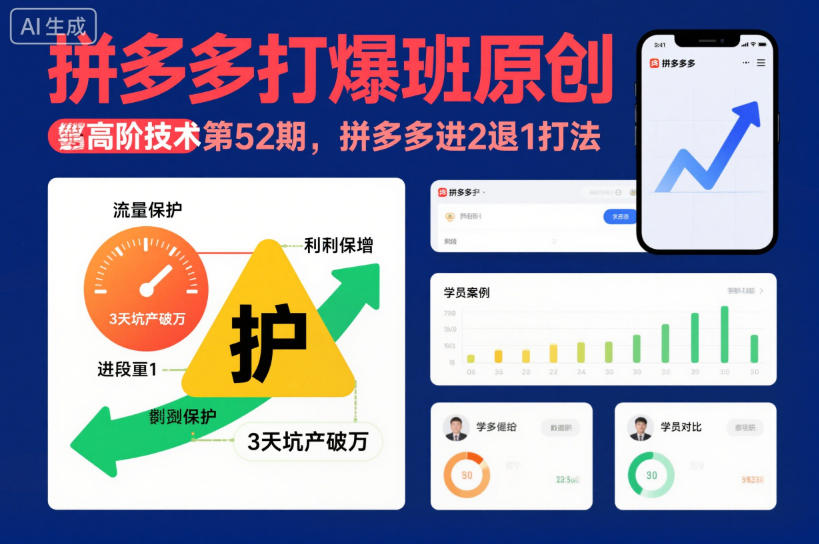 拼多多打爆班原创高阶技术第52期,拼多多进2退1打法-网赚副业网