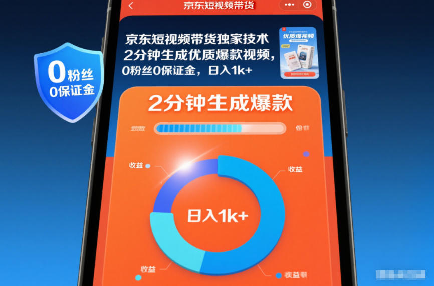 京东短视频带货独家技术，2分钟生成一条优质爆款视频，0粉丝0保证金，日入1k+【揭秘】-网赚副业网
