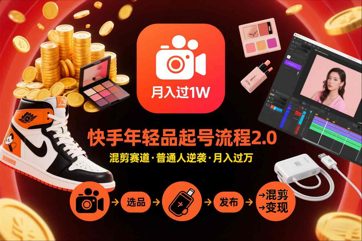 快手短视频带货年轻品起号流程2.0,快手年轻品混剪赛道,普通人也能月入过1W-网赚副业网