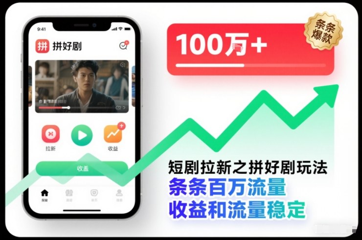 短剧拉新之拼好剧玩法,条条百万流量,收益和流量稳定-网赚副业网