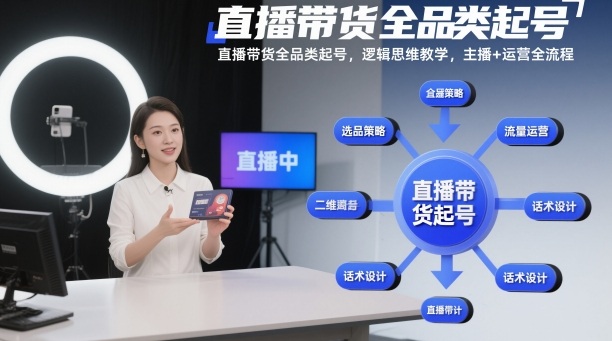 直播带货全品类起号,逻辑思维教学,主播+运营全流程-网赚副业网