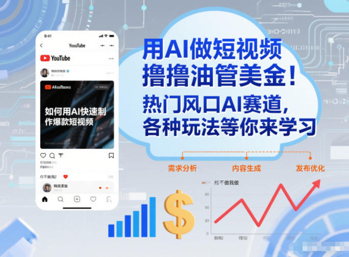 用AI做短视频撸油管美金，热门风口AI赛道，你不做我做，各种玩法等你来学习-网赚副业网