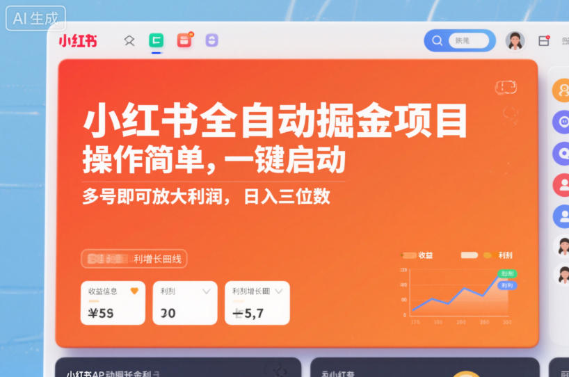 小红书全自动掘金项目，操作简单，一键启动，多号即可放大利润，日入三位数【揭秘】-网赚副业网
