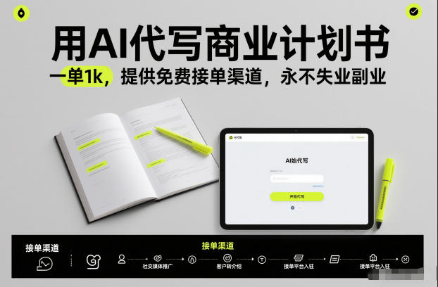 用AI代写商业计划书,一单1k,提供免费接单渠道,永不失业副业-网赚副业网