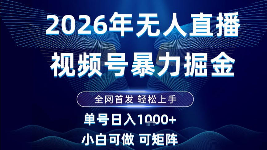 2026最新视频号无人直播掘金,全网首发,小白可以玩,长期稳定日入1k+【揭秘】-网赚副业网