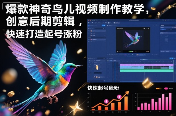 爆款神奇鸟儿视频制作教学,创意后期剪辑,快速打造起号涨粉-网赚副业网