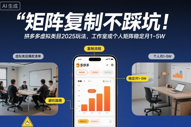 矩阵复制不踩坑!拼多多虚拟类目2025玩法,工作室或者个人矩阵稳定月1-5W【揭秘】-网赚副业网