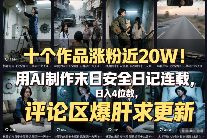 十个作品涨粉近20W!用AI制作末日安全日记连载,日入4位数,评论区爆肝求更新(附详细步骤)-网赚副业网