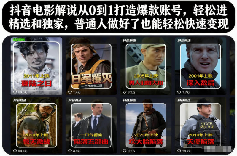 抖音电影解说从0到1打造爆款账号,轻松进精选和独家,普通人做好了也能轻松快速变现-网赚副业网