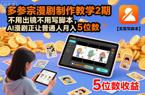 多参宗漫剧制作教学2期,不用出镜不用写脚本,AI漫剧正让普通人月入5位数-网赚副业网