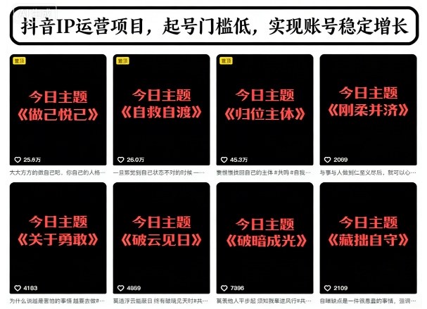 抖音IP运营项目,抖音今日主题玩法,起号门槛低,实现账号稳定增长-网赚副业网