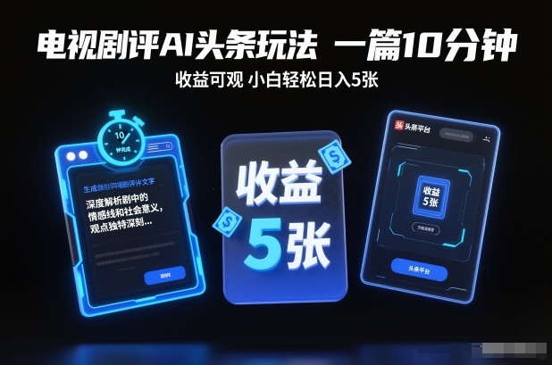 电视剧评AI头条玩法,一篇10分钟,收益可观,小白轻松日入5张+【独家】-网赚副业网