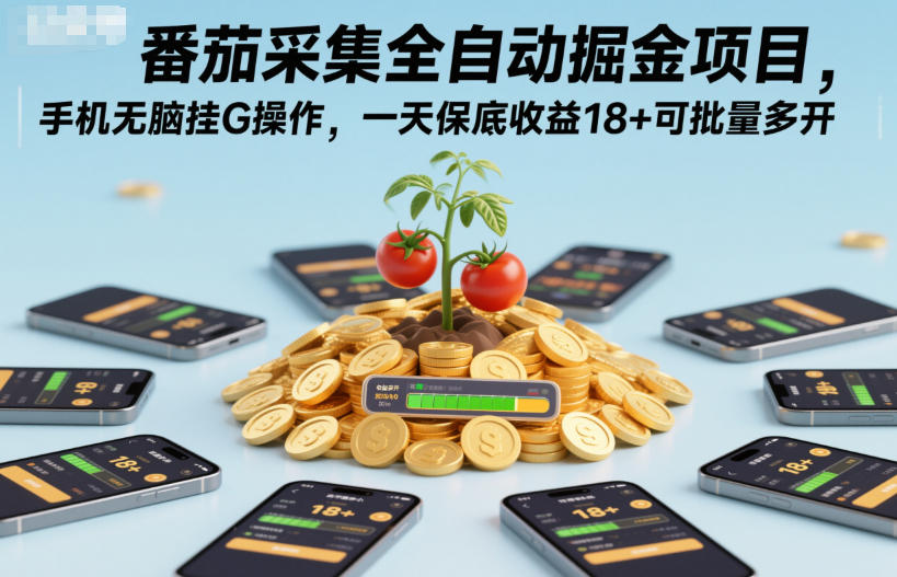 番茄采集全自动掘金项目,手机无脑挂G操作,一天保底收益18+可批量多开【揭秘】-网赚副业网