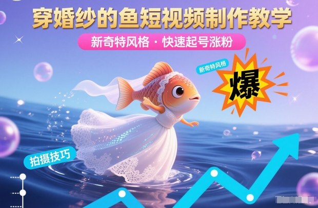 穿婚纱的鱼短视频制作教学,新奇特风格,快速起号涨粉-网赚副业网