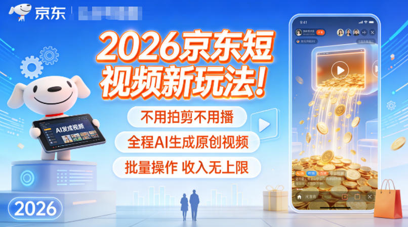 2026京东短视频新玩法!不用拍剪不用播,全程AI生成原创视频,批量操作收入无上限-网赚副业网