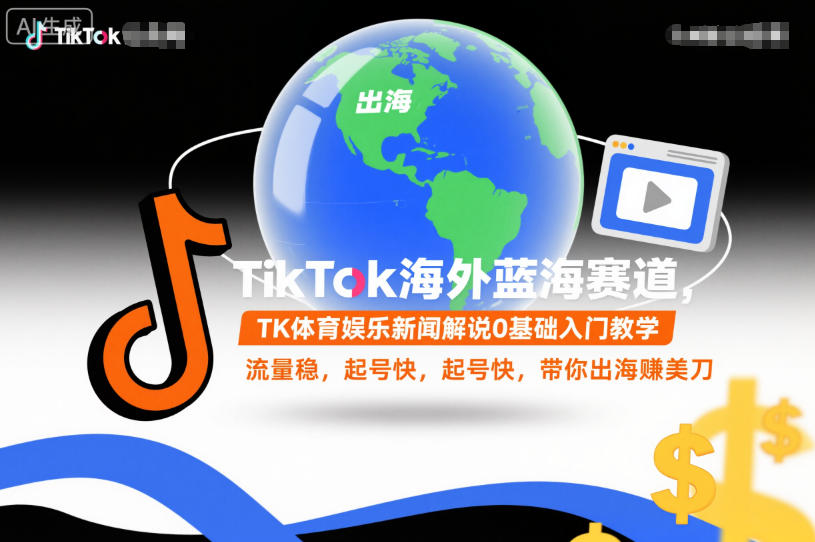 TikTok海外蓝海赛道,TK体育娱乐新闻解说0基础入门教学,流量稳,起号快,带你出海賺美刀-网赚副业网