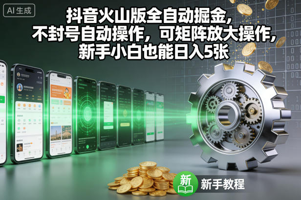 抖音火山版全自动掘金，不封号自动操作，可矩阵放大操作，新手小白也能日入5张【揭秘】-网赚副业网