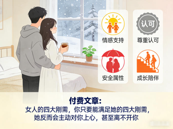 付费文章:女人的四大刚需,你只要能满足她的四大刚需,她反而会主动对你上心,甚至离不开你-网赚副业网