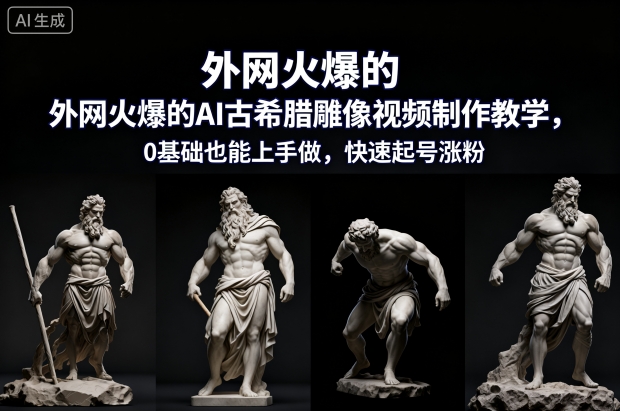外网火爆的AI古希腊雕像视频制作教学,0基础也能上手做,快速起号涨粉-网赚副业网