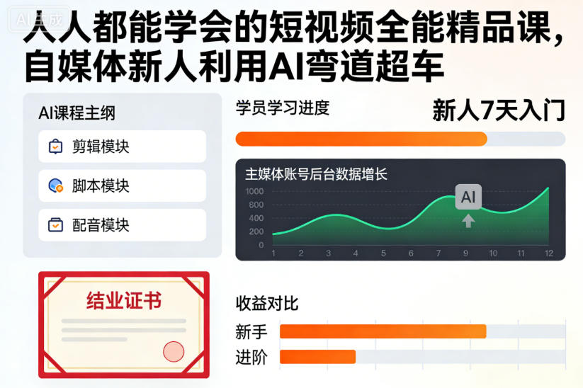 人人都能学会的短视频全能精品课,自媒体新人利用AI弯道超车-网赚副业网