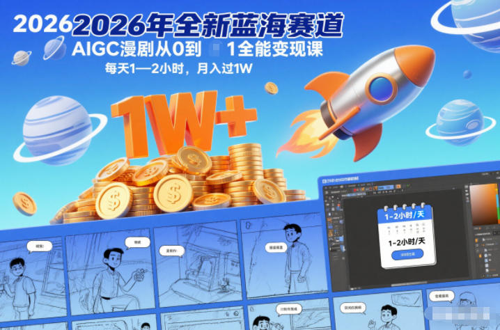 2026年全新蓝海赛道AIGC漫剧从0到1全能变现课,每天1—2小时,月入过1W-网赚副业网
