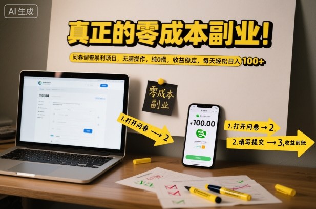 真正的零成本副业!问卷调查暴利项目,无脑操作,纯0撸,收益稳定,每天轻松日入100+【揭秘】-网赚副业网