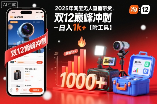 2025年淘宝无人直播带货,冲刺双12,日入1k+【附工具】【揭秘】-网赚副业网