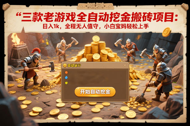 三款老游戏全自动挖金搬砖项目：日入1k，全程无人值守，小白宝妈轻松上手【揭秘】-网赚副业网