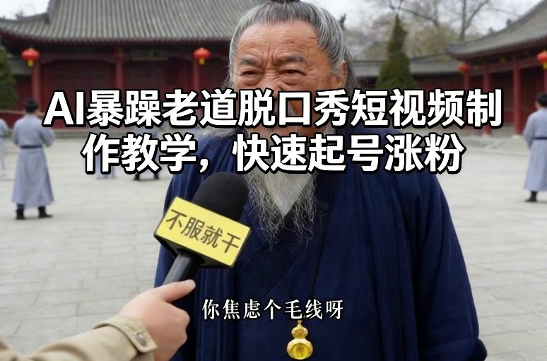 AI暴躁老道脱口秀短视频制作教学,快速起号涨粉-网赚副业网