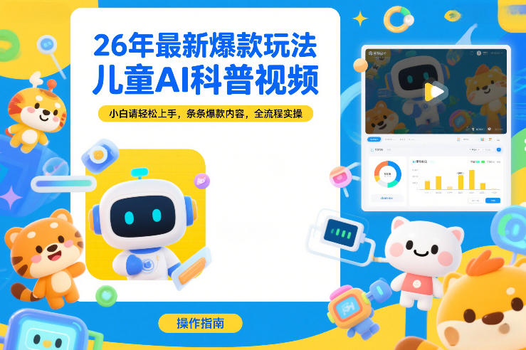 26年最新爆款玩法,儿童AI科普视频,小白请轻松上手,条条爆款内容,全流程实操-网赚副业网