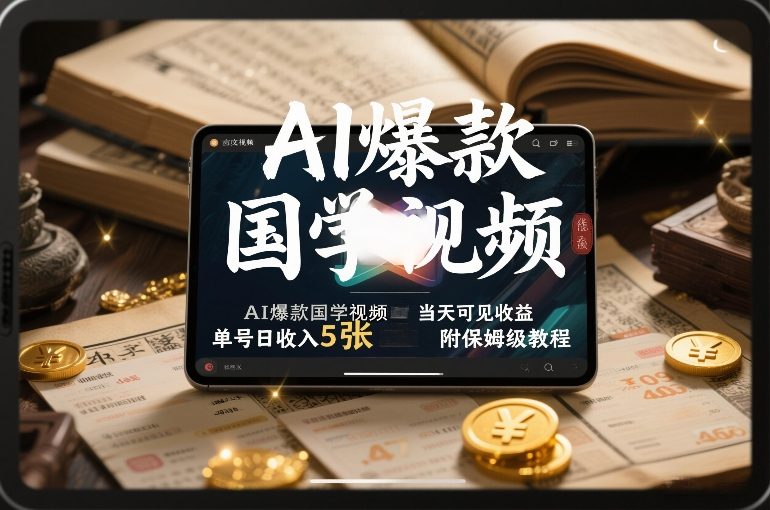 AI爆款国学视频,独家起号方法,小白直接上手,当天可见收益,单号日收入5张+附保姆级教程-网赚副业网