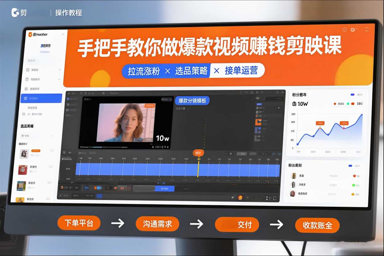 手把手教你做爆款视频赚钱剪映课，手把手教学拉流涨粉、选品策略和接单运营（更新2026）-网赚副业网