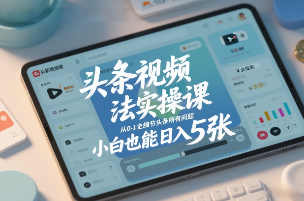 头条视频玩法实操课,从0-1全细节头条所有问题,小白也能日入5张-网赚副业网