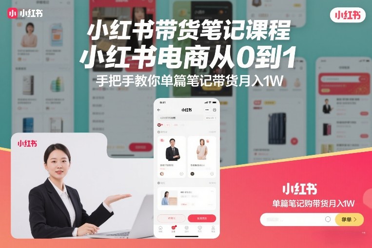 小红书带货笔记课程,小红书电商从0到1,手把手教你单篇笔记带货月入1W-网赚副业网