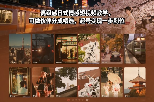 高级感日式情感短视频教学，可做伙伴分成精选，起号变现一步到位-网赚副业网