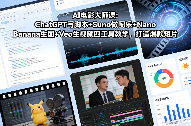 AI电影大师课:ChatGPT写脚本+Suno做配乐+Nano Banana生图+Veo生视频,打造爆款短片-网赚副业网