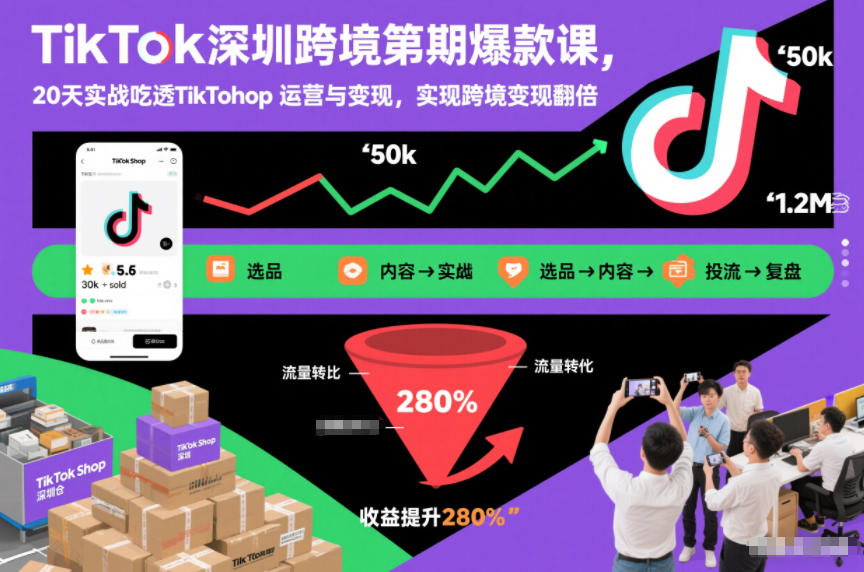 TikTok深圳跨境第2期爆款课，20天实战吃透TikTok Shop运营与变现，实现跨境变现翻倍-网赚副业网