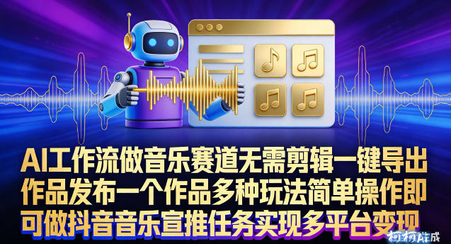 AI工作流做音乐赛道,无需剪辑,一键导出作品发布,一个作品多种玩法,简单操作即可做抖音音乐宣推任务-网赚副业网